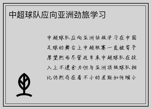中超球队应向亚洲劲旅学习